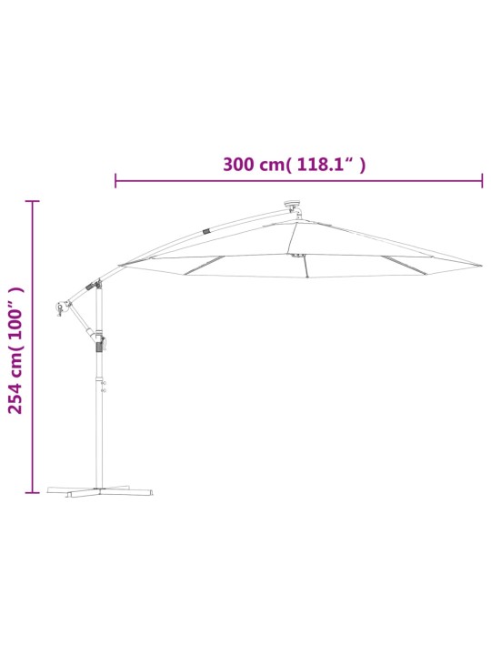 Závěsný slunečník s kovovou tyčí a LED světlem, zelený, 300 cm