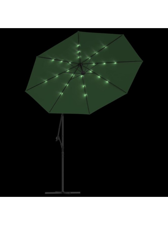 Závěsný slunečník s kovovou tyčí a LED světlem, zelený, 300 cm