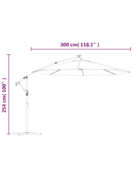 Závěsný slunečník s kovovou tyčí a LED světlem pískový 300 cm