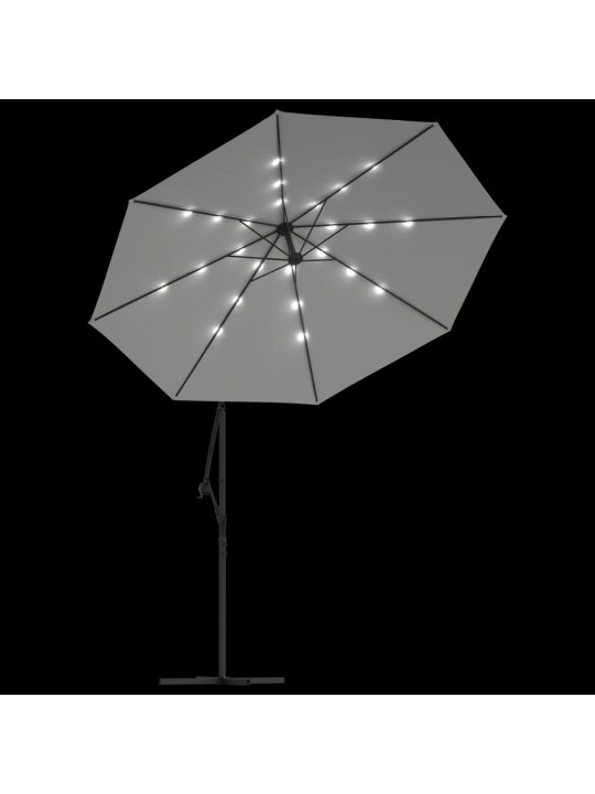 Závěsný slunečník s kovovou tyčí a LED světlem pískový 300 cm