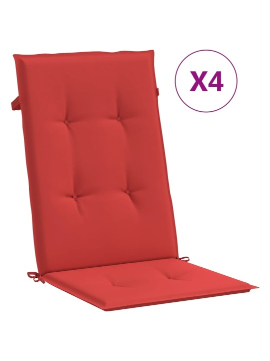 Podušky na židli vysoké opěradlo 4 ks červené 120x50x3cm textil