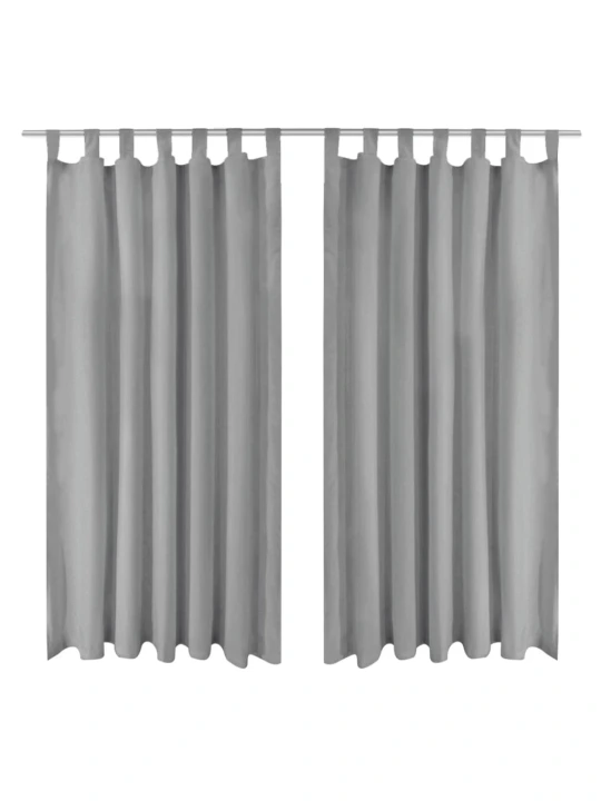 Mikrosaténové závěsy s poutky, 2 ks, 140x225 cm, šedé