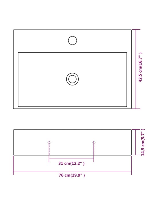 Umyvadlo s otvorem na baterii keramické bílé 76x42,5x14,5 cm