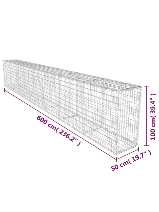 Gabionová zeď s víkem pozinkovaná ocel 600 x 50 x 100 cm