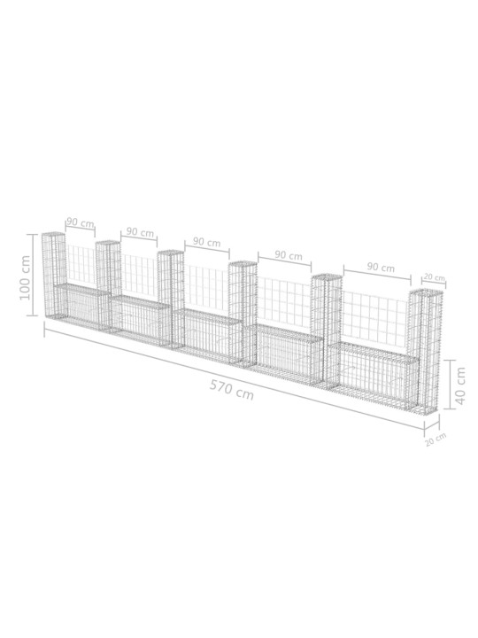 Gabionový koš ve tvaru U pozinkovaná ocel 570 x 20 x 100 cm