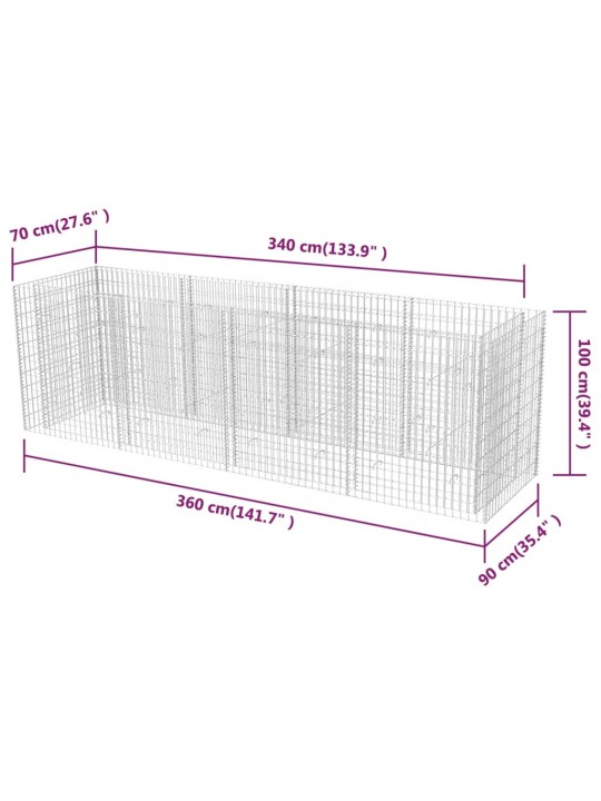 Gabionový vyvýšený záhon ocel 360 x 90 x 100 cm