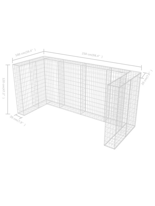 Gabionová zástěna pro 3 popelnice ocelová 250 x 100 x 120 cm