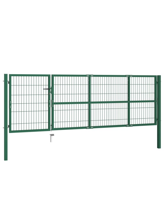 Zahradní plotová brána se sloupky 350 x 100 cm ocel zelená