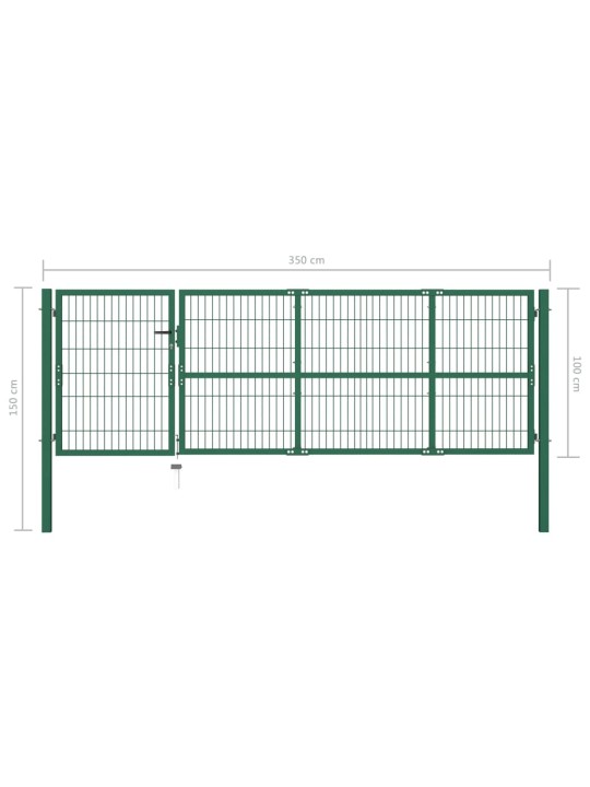 Zahradní plotová brána se sloupky 350 x 100 cm ocel zelená