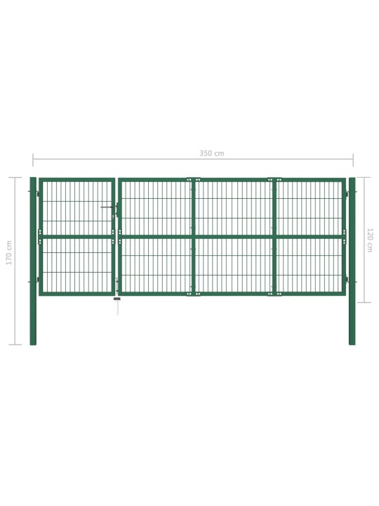Zahradní plotová brána se sloupky 350 x 120 cm ocel zelená