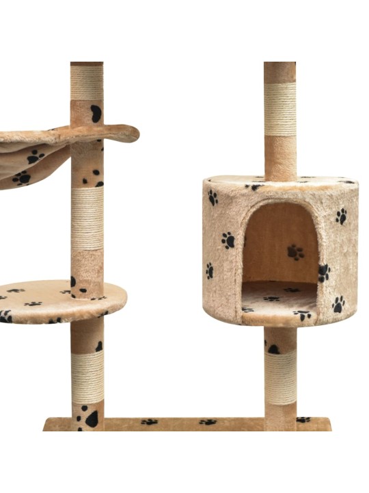 Škrabadlo pro kočky sisalové sloupky 125cm béžová potisk tlapek