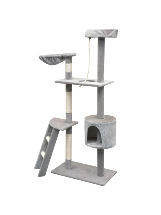 Škrabadlo pro kočky se sisalovými sloupky, 150 cm, šedá