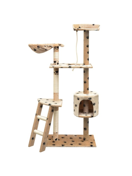 Škrabadlo pro kočky sisalové sloupky 125cm béžová potisk tlapek