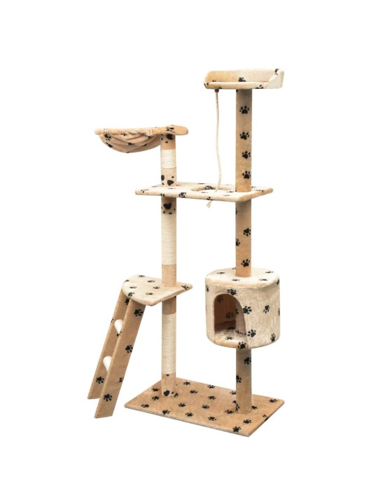 Škrabadlo pro kočky sisalové sloupky 125cm béžová potisk tlapek