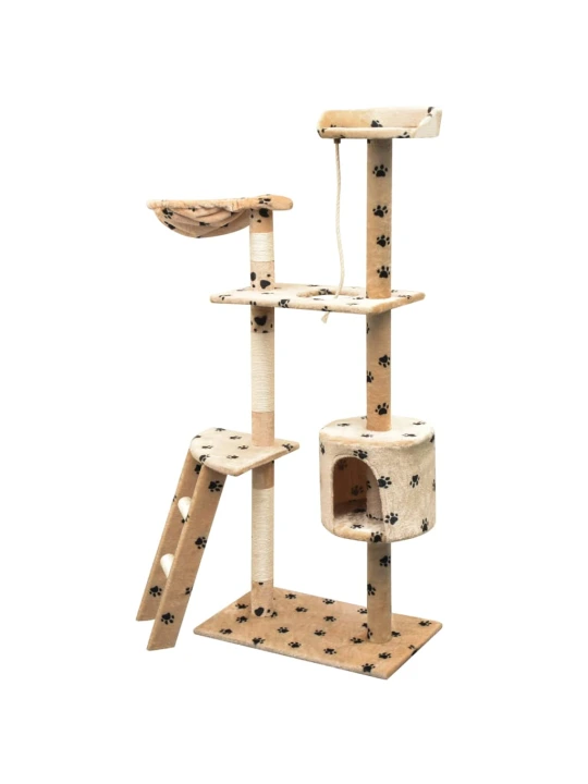 Škrabadlo pro kočky sisalové sloupky 125cm béžová potisk tlapek