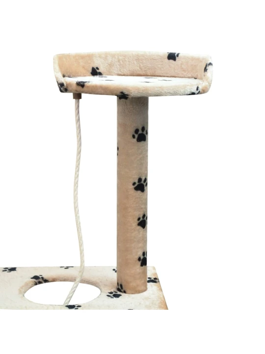 Škrabadlo pro kočky sisalové sloupky 125cm béžová potisk tlapek
