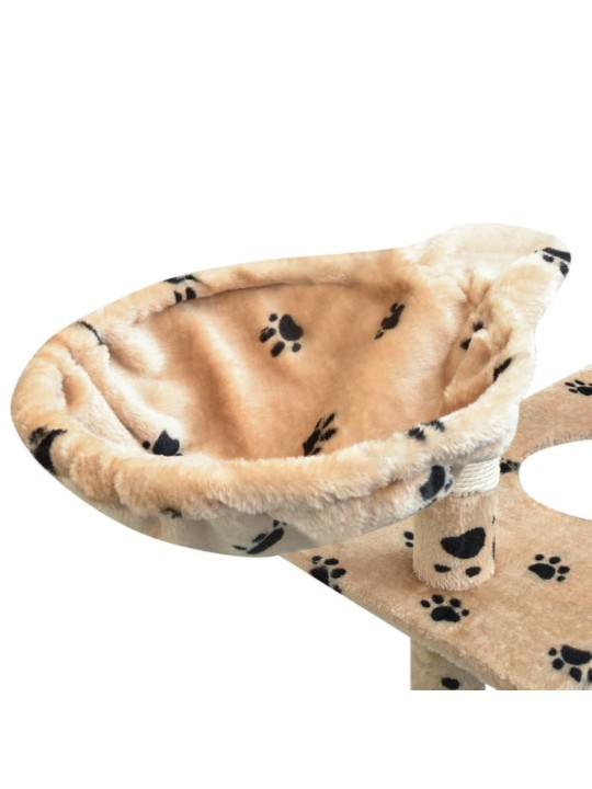 Škrabadlo pro kočky sisalové sloupky 125cm béžová potisk tlapek