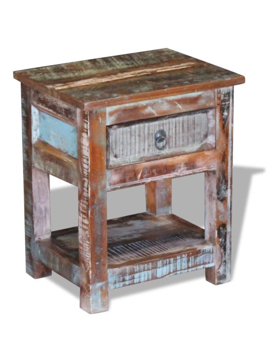 Odkládací stolek zásuvka masivní recyklované dřevo 43x33x51 cm