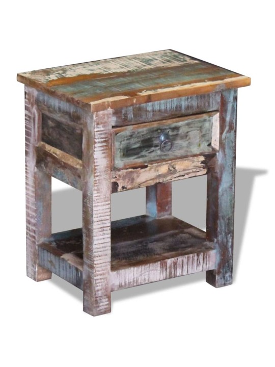 Odkládací stolek zásuvka masivní recyklované dřevo 43x33x51 cm