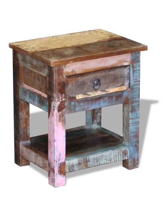 Odkládací stolek zásuvka masivní recyklované dřevo 43x33x51 cm