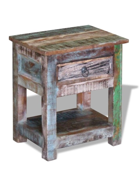 Odkládací stolek zásuvka masivní recyklované dřevo 43x33x51 cm