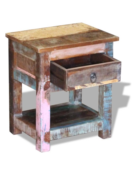 Odkládací stolek zásuvka masivní recyklované dřevo 43x33x51 cm