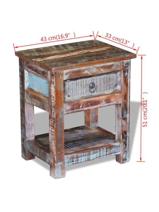 Odkládací stolek zásuvka masivní recyklované dřevo 43x33x51 cm