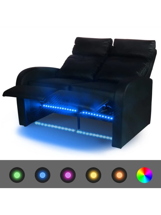 LED polohovací dvousedačkové křeslo umělá kůže černé
