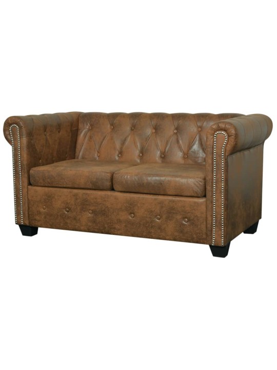 Chesterfield sedačka 2místná umělá kůže hnědá