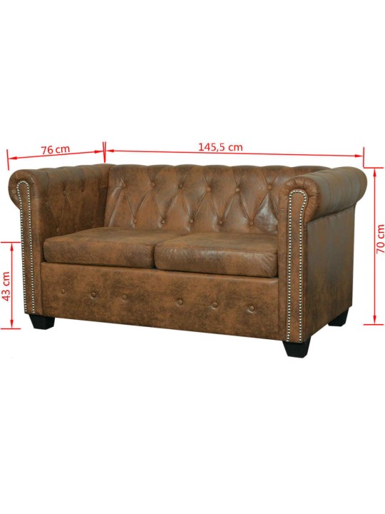 Chesterfield sedačka 2místná umělá kůže hnědá