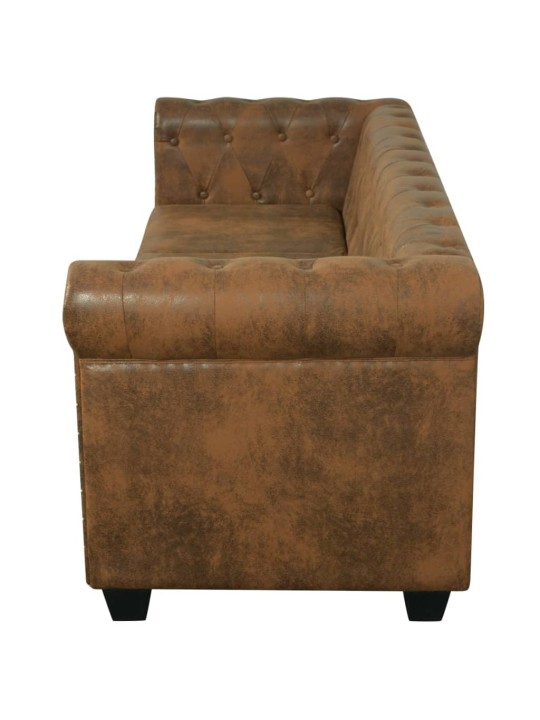Chesterfield sedačka 3místná umělá kůže hnědá