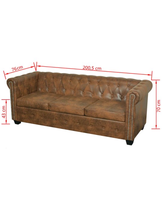 Chesterfield sedačka 3místná umělá kůže hnědá