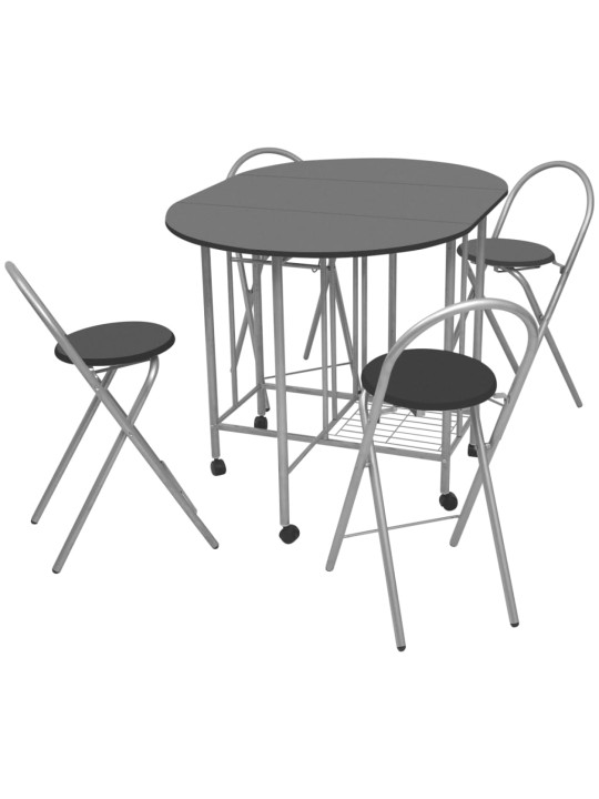 Pětidílný jídelní set skládací, MDF černý
