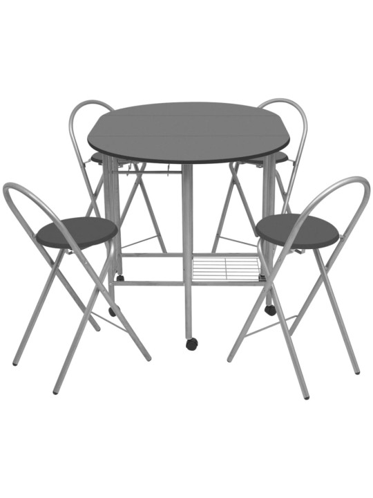 Pětidílný jídelní set skládací, MDF černý
