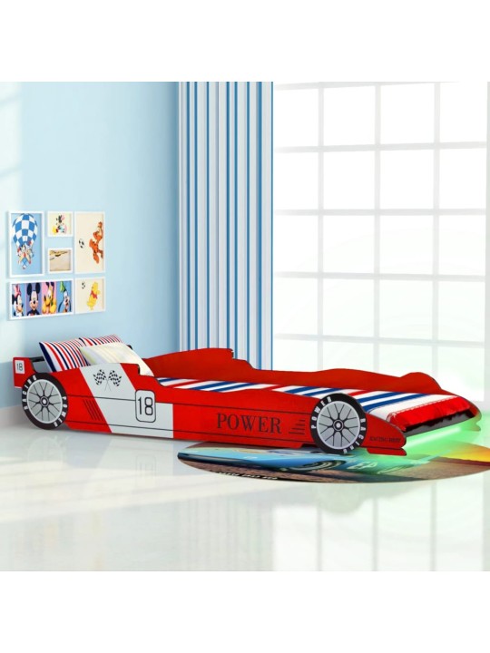 Dětská LED postel závodní auto, 90x200 cm, červená