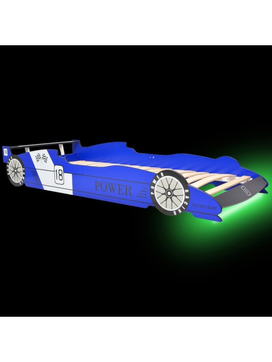 Dětská LED postel závodní auto, 90x200 cm, modrá