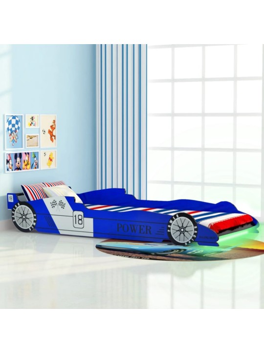Dětská LED postel závodní auto, 90x200 cm, modrá