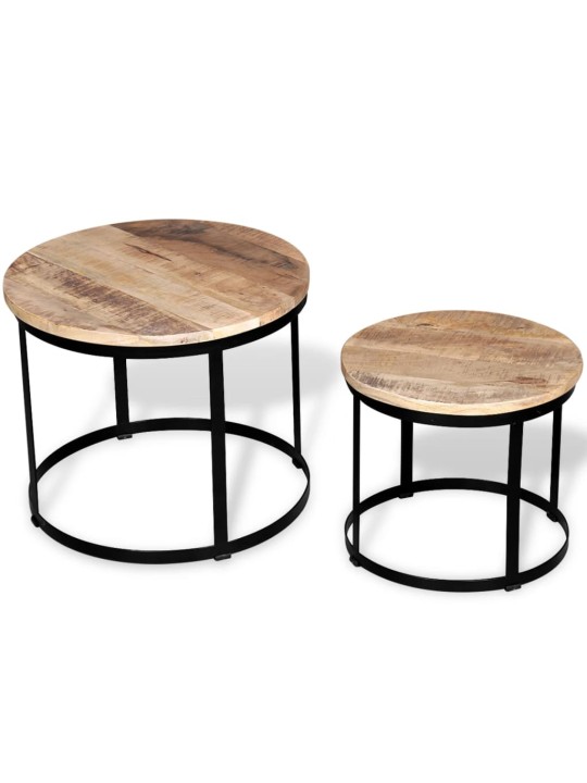 2 konferenční stolky hrubé mangovníkové dřevo kulaté 40cm/50cm