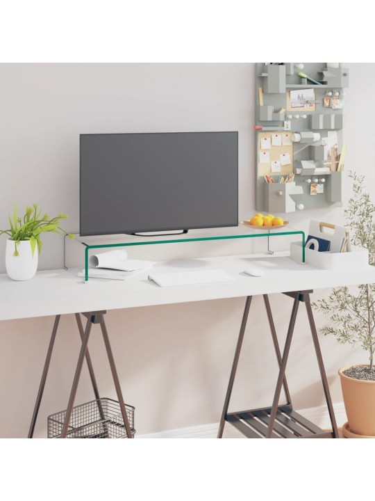 TV stolek / podstavec na monitor čiré sklo 90x30x13 cm