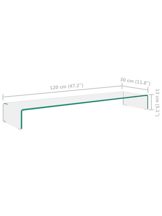 TV stolek / podstavec na monitor čiré sklo 120x30x13 cm