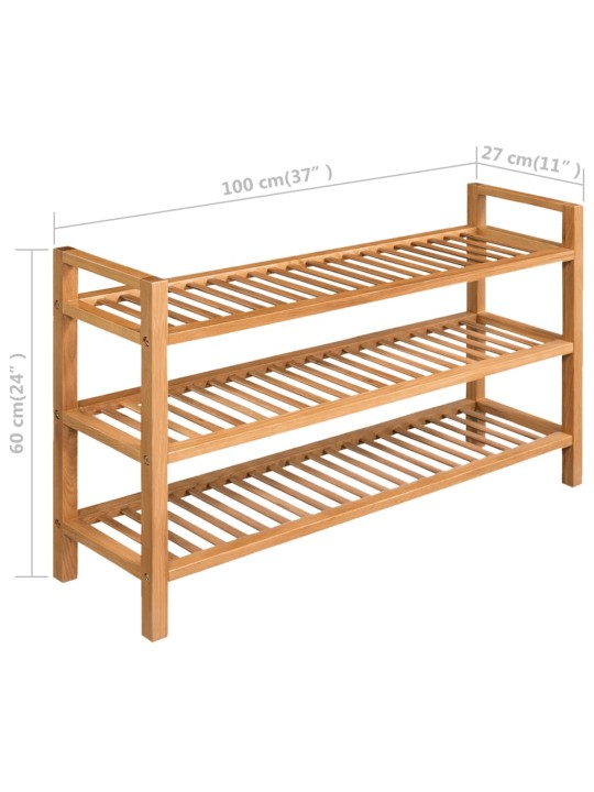Botník se 3 policemi 100 x 27 x 60 cm masivní dubové dřevo