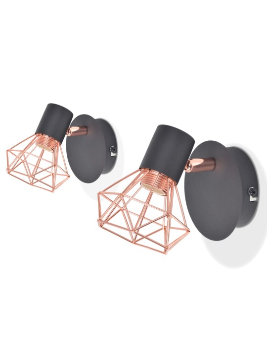 Nástěnná lampa 2 ks E14 černá a měď