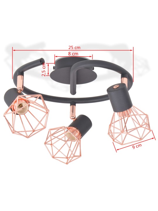 Stropní světlo se 3 LED žárovkami se žhavicím vláknem 12 W
