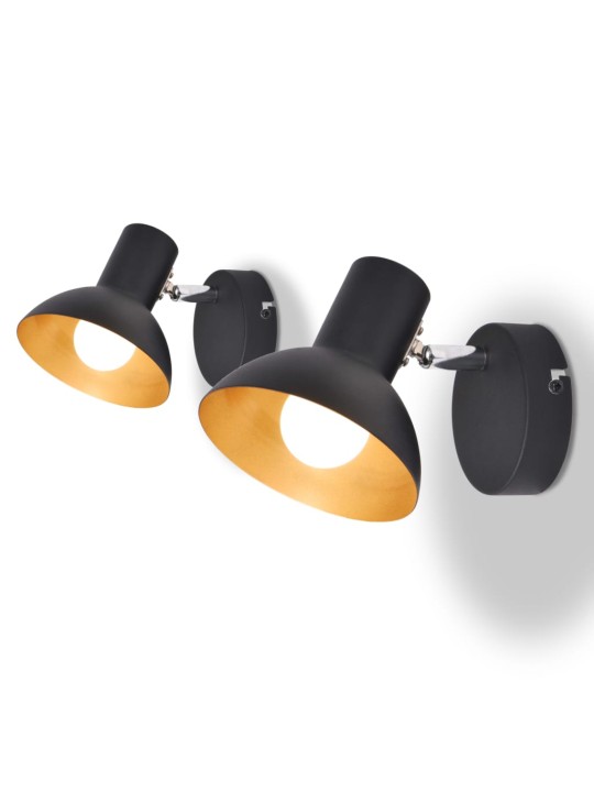 Nástěnná lampa, 2 ks, na 2 žárovky E27, černo-zlatá