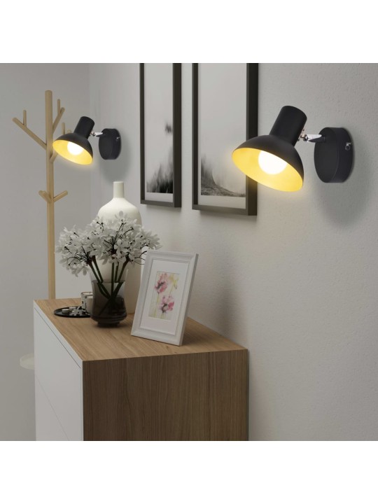 Nástěnná lampa, 2 ks, na 2 žárovky E27, černo-zlatá