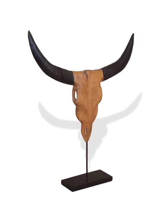 Socha býčí lebky z teakového dřeva 66x15x88 cm