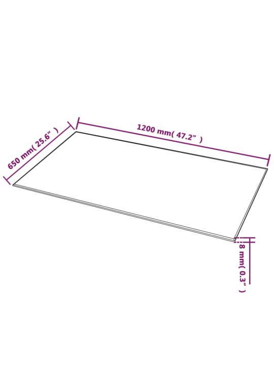 Stolní deska z tvrzeného skla, obdélníková, 1200x650 mm