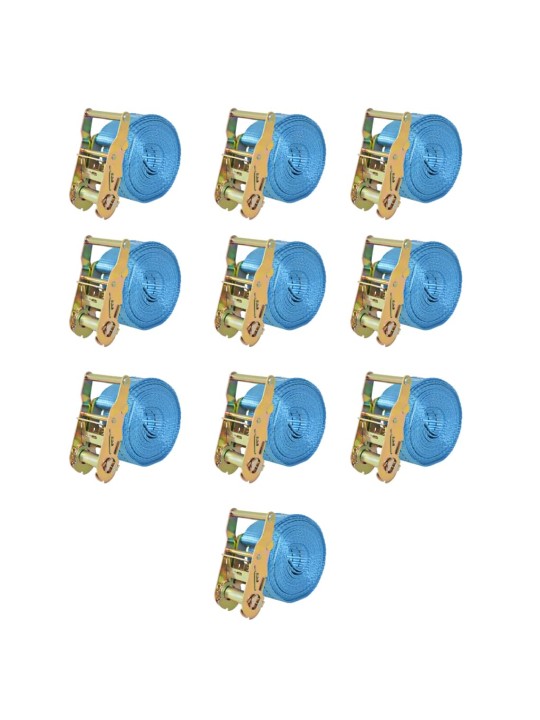 Ráčnové upínací pásy, 10 ks, 2 tuny, 6mx38mm, modré