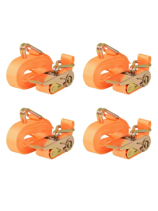 Ráčnové upínací pásy, 4 ks, 0,4 tun, 6mx25mm, oranžové