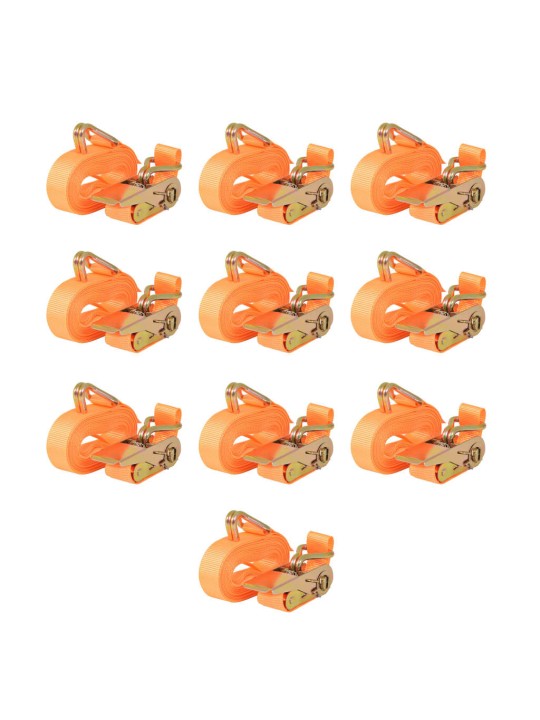 Ráčnové upínací pásy, 10 ks, 0,4 tun, 6mx25mm, oranžové